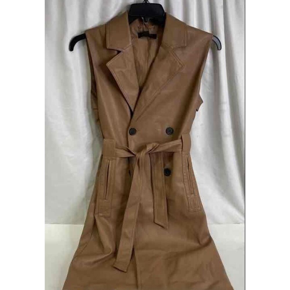 Truth by Republic Brown Faux Leather Sleeveless Trench Vest Dress XS